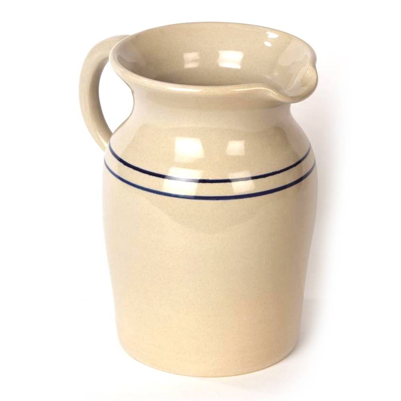 Martinez Pottery Stoneware Pitcher Vase, Natural with Blue Stripe Country D&#xE9;cor